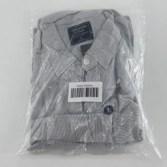 Abercrombie & Fitch Women's White Gray Striped Long Sleeve Button-Up Shirt Sz S - Picture 6 of 8